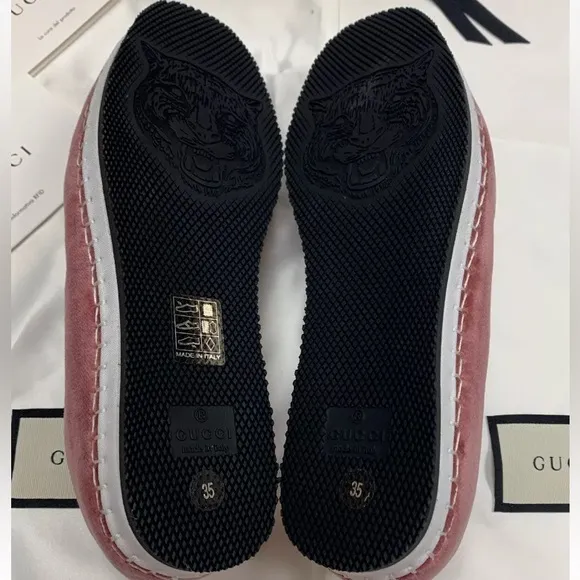 Gucci Pink Velvet Loafers with Metallic Embellishment
