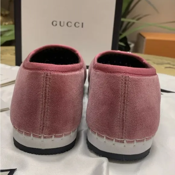 Gucci Pink Velvet Loafers with Metallic Embellishment