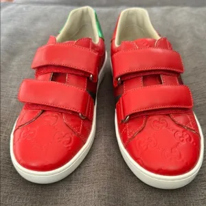 Gucci Red Ace Leather Velcro Sneakers