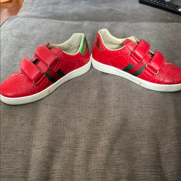Gucci Red Ace Leather Velcro Sneakers