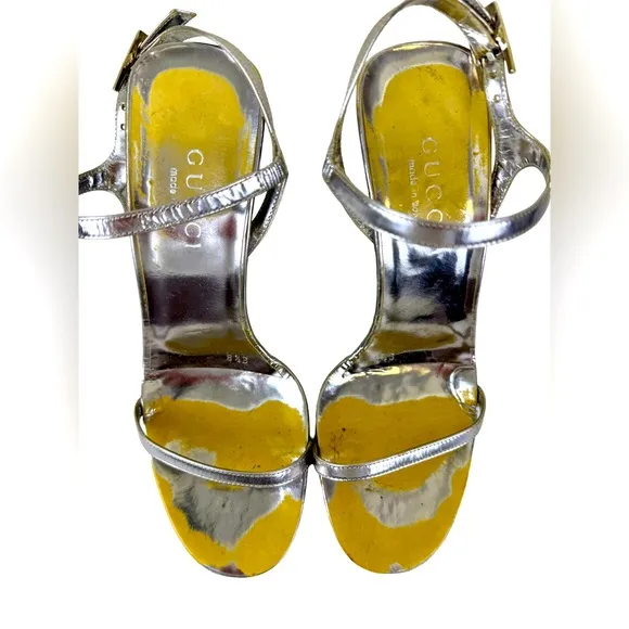 GUCCI SILVER WEDGE HIGH HEEL SANDALS