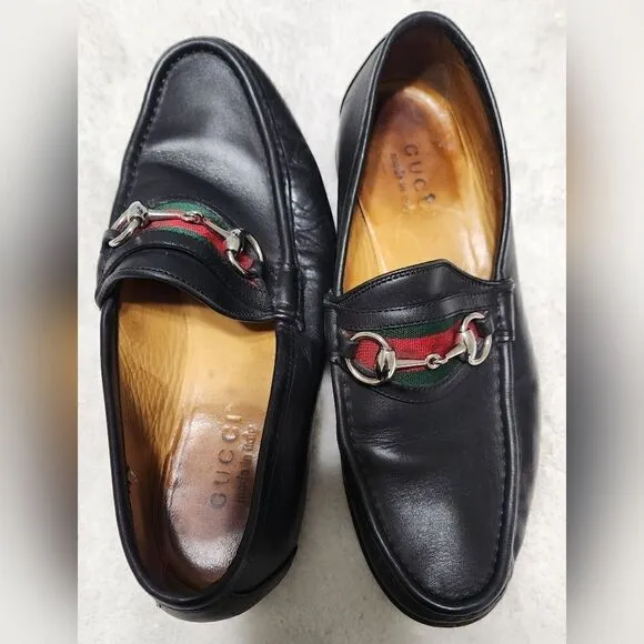 Gucci 6.5 Men's Black Horsebit Leather Loafer w/Web stripe..NIB Brand new