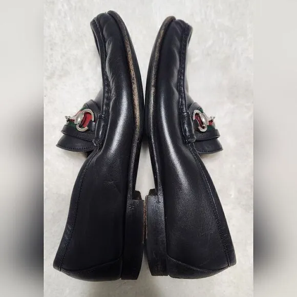 Gucci 6.5 Men's Black Horsebit Leather Loafer w/Web stripe..NIB Brand new