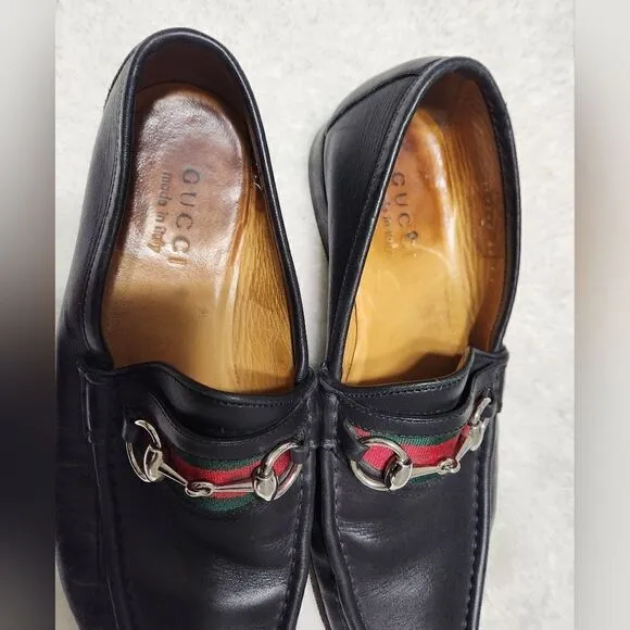 Gucci 6.5 Men's Black Horsebit Leather Loafer w/Web stripe..NIB Brand new