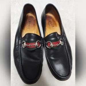 Gucci 6.5 Men's Black Horsebit Leather Loafer w/Web stripe..NIB Brand new