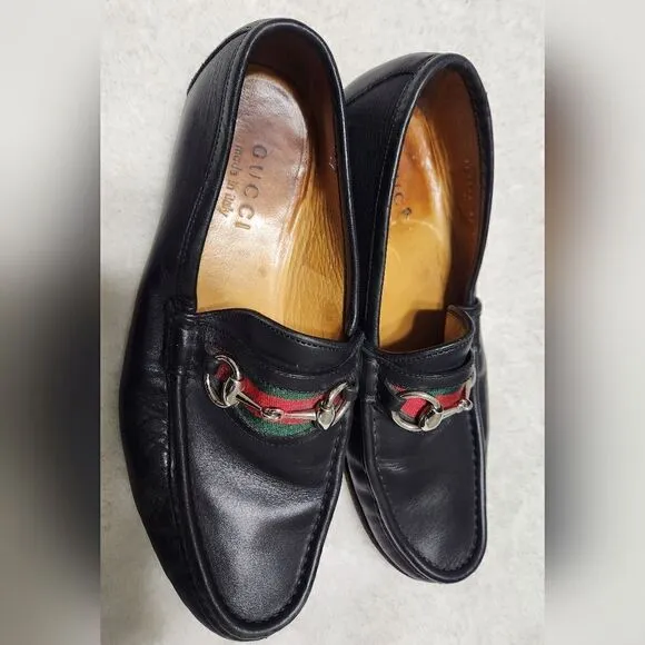 Gucci 6.5 Men's Black Horsebit Leather Loafer w/Web stripe..NIB Brand new