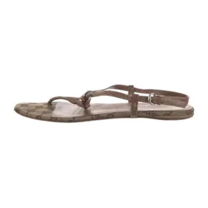 Gucci Authentic Brown Canvas GG Logo Leather Slingback Flat Sandals 6.5