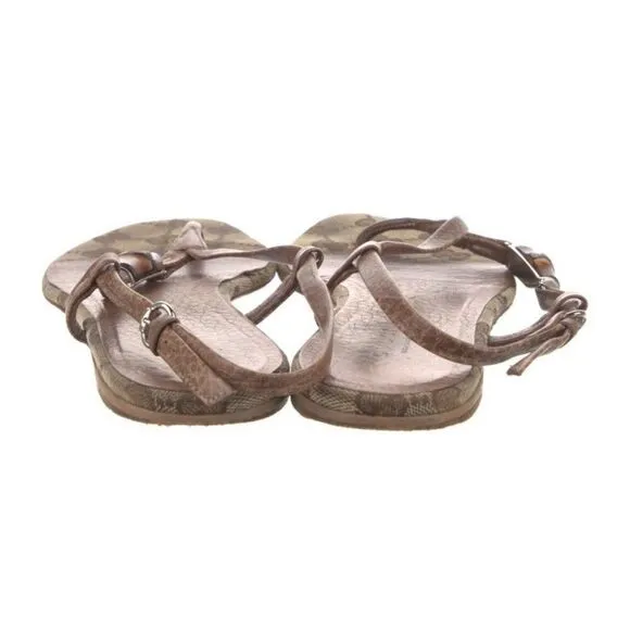 Gucci Authentic Brown Canvas GG Logo Leather Slingback Flat Sandals 6.5