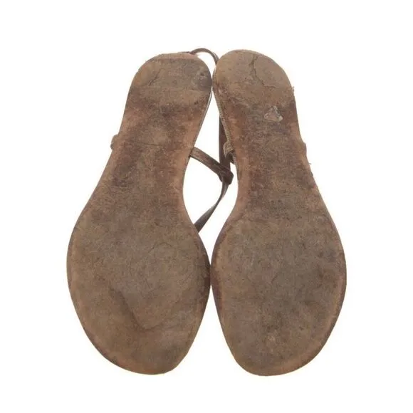 Gucci Authentic Brown Canvas GG Logo Leather Slingback Flat Sandals 6.5