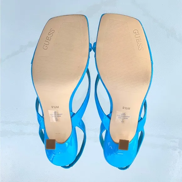 GUESS Saily High Gloss Beight Blue Strappy High Heel Sandals ~ Women’s 9.5 M