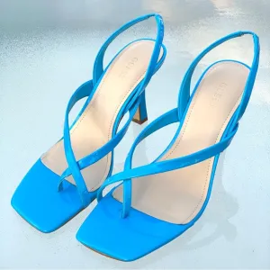 GUESS Saily High Gloss Beight Blue Strappy High Heel Sandals ~ Women’s 9.5 M