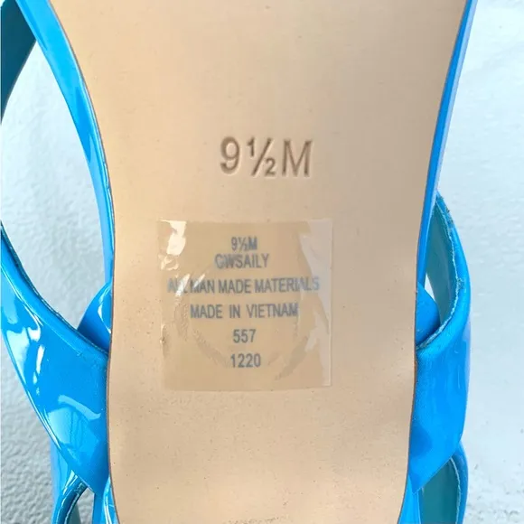 GUESS Saily High Gloss Beight Blue Strappy High Heel Sandals ~ Women’s 9.5 M