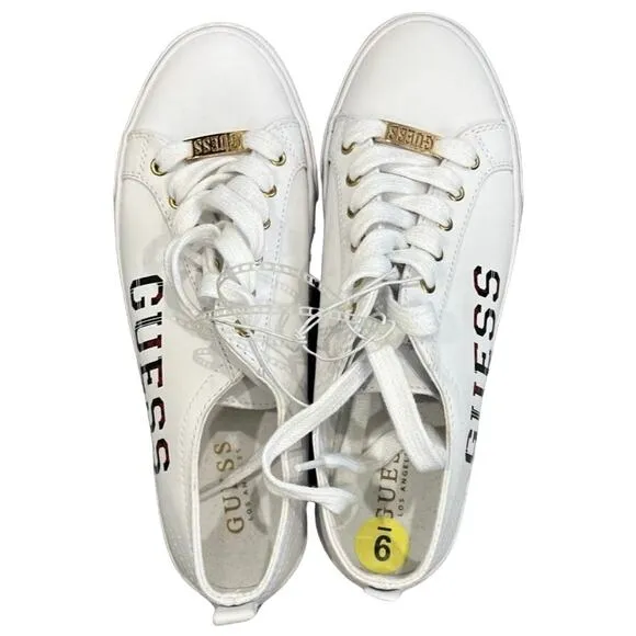 Guess White Red Plaid Tartan Logo Gold Hardware Fashion Sneakers Size 9 NEW