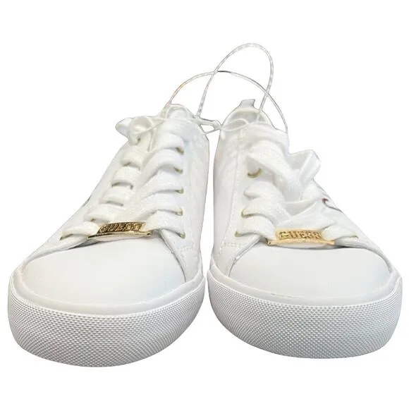 Guess White Red Plaid Tartan Logo Gold Hardware Fashion Sneakers Size 9 NEW