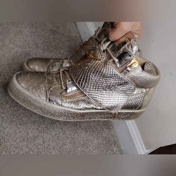 Guiseppe Zanotti Gold High-Top Sneakers with Signature Logo Men Size 46
