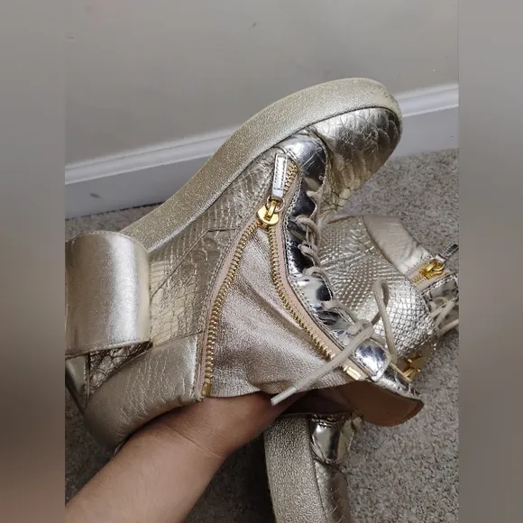 Guiseppe Zanotti Gold High-Top Sneakers with Signature Logo Men Size 46