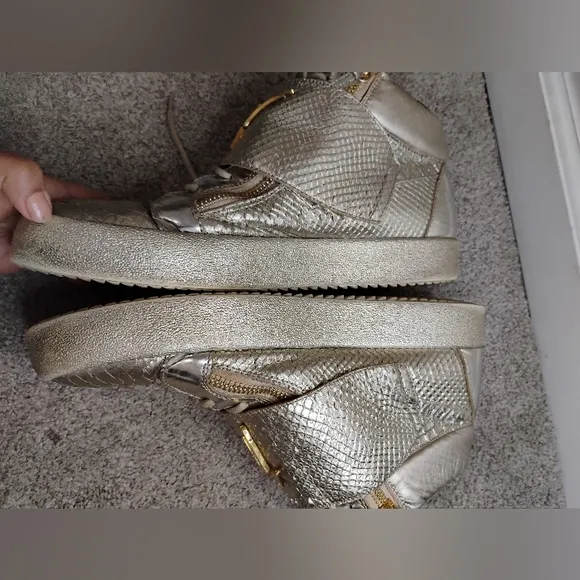 Guiseppe Zanotti Gold High-Top Sneakers with Signature Logo Men Size 46