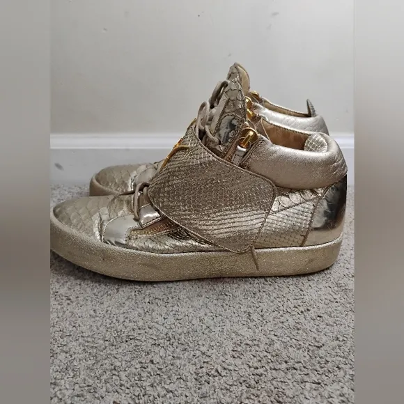 Guiseppe Zanotti Gold High-Top Sneakers with Signature Logo Men Size 46