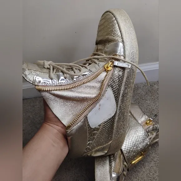 Guiseppe Zanotti Gold High-Top Sneakers with Signature Logo Men Size 46