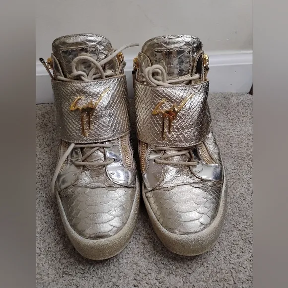 Guiseppe Zanotti Gold High-Top Sneakers with Signature Logo Men Size 46