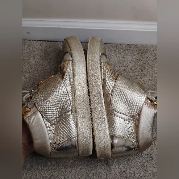 Guiseppe Zanotti Gold High-Top Sneakers with Signature Logo Men Size 46