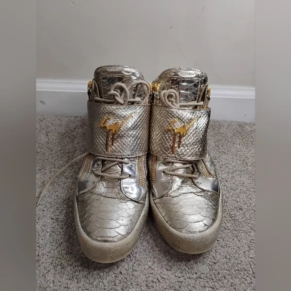 Guiseppe Zanotti Gold High-Top Sneakers with Signature Logo Men Size 46