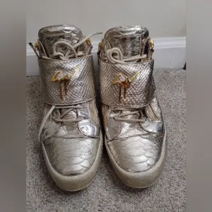 Guiseppe Zanotti Gold High-Top Sneakers with Signature Logo Men Size 46