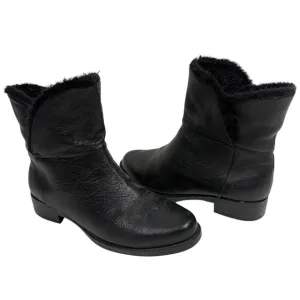H by Halston Olga Women's 5.5 Black Leather Ankle Boots Slip On Faux Fur Inside