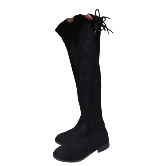 [H220] Fioni Faux Black Soft Suede Over the Knee-High Boots