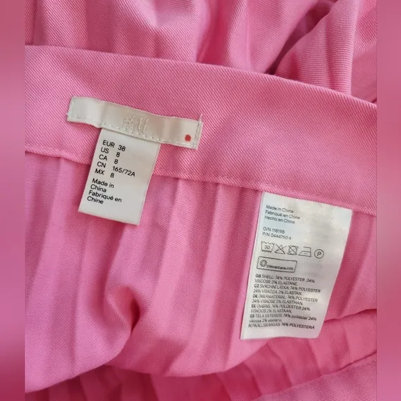H&amp;M HOT PINK A-LINE PLEATED SIDE ZIPPER MIDI SKIRT WOMEN'S SIZE 8
