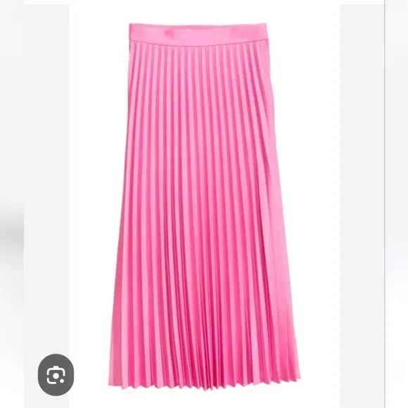 H&amp;M HOT PINK A-LINE PLEATED SIDE ZIPPER MIDI SKIRT WOMEN'S SIZE 8