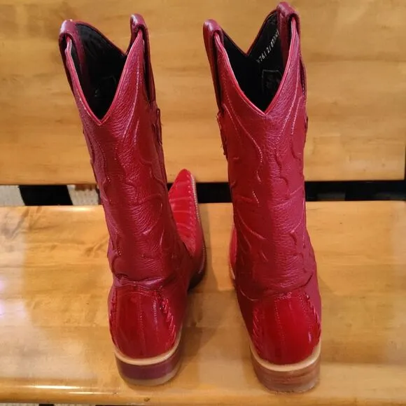 Hand made Wild West boots genuine eel skin size 6.5 EE red