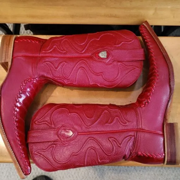 Hand made Wild West boots genuine eel skin size 6.5 EE red