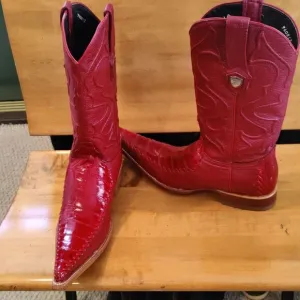 Hand made Wild West boots genuine eel skin size 6.5 EE red