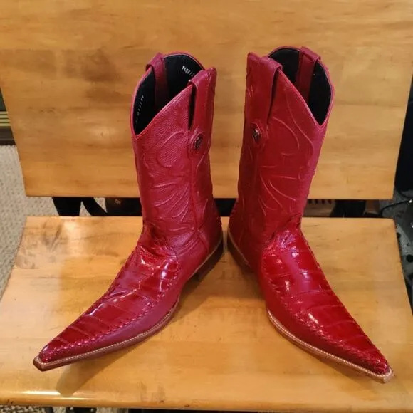 Hand made Wild West boots genuine eel skin size 6.5 EE red