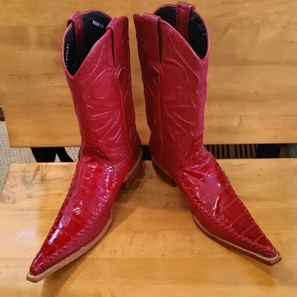 Hand made Wild West boots genuine eel skin size 6.5 EE red