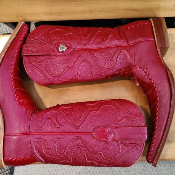 Hand made Wild West boots genuine eel skin size 6.5 EE red