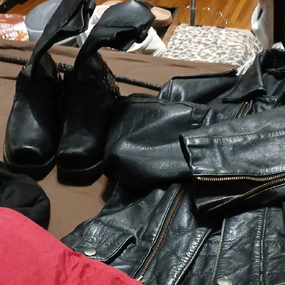 Harley-Davidson Black Leather Boots and Jacket