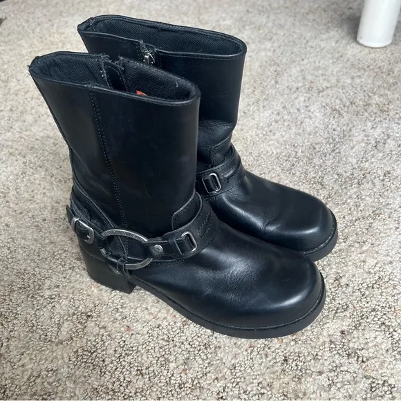Harley Davidson  Christa Harness Black Leather Moto Boots Women’s Sz 7