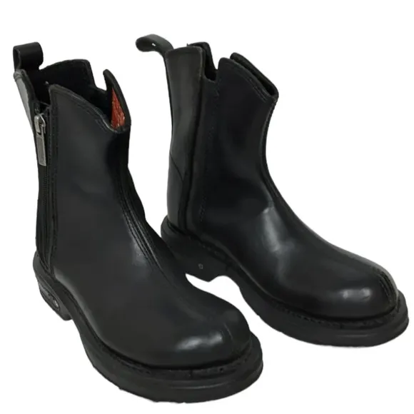 Harley-Davidson El Campo Black Leather Side Zipper Chelsea Riding Moto Boots
