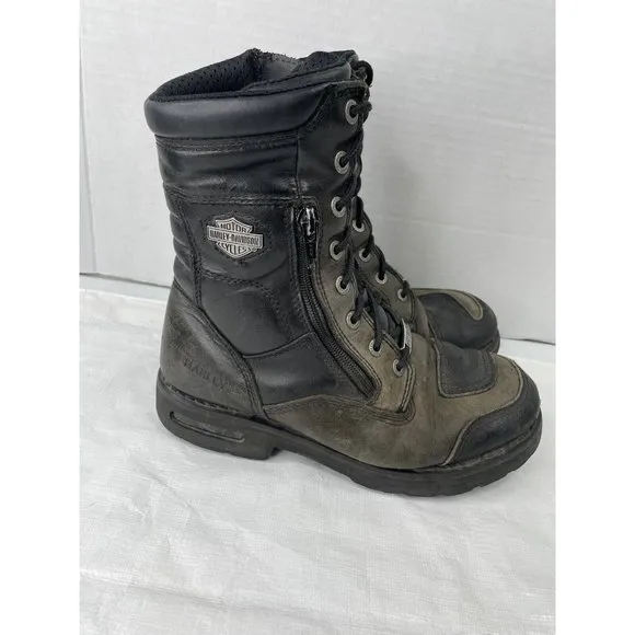 Harley Davidson Men's Black/Brown Leather Zip Up Motorcycle Boots Size 8.5