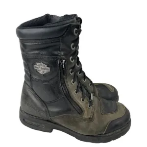 Harley Davidson Men's Black/Brown Leather Zip Up Motorcycle Boots Size 8.5