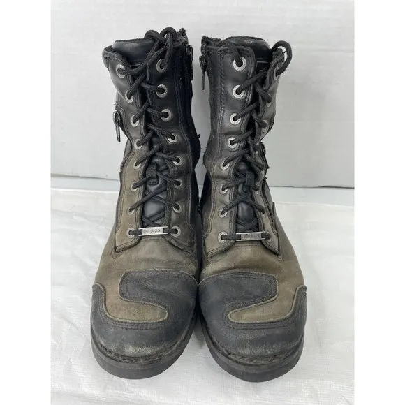 Harley Davidson Men's Black/Brown Leather Zip Up Motorcycle Boots Size 8.5