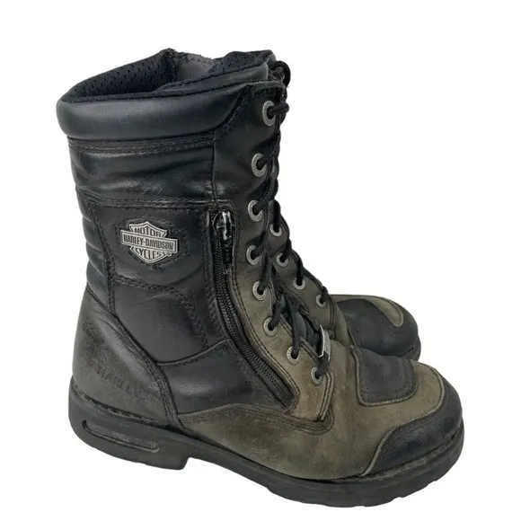 Harley Davidson Men's Black/Brown Leather Zip Up Motorcycle Boots Size 8.5