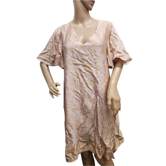 Hatch The Grace Dress in Rose Pink / Gold Flutter Sleeves