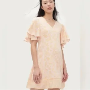 Hatch The Grace Dress in Rose Pink / Gold Flutter Sleeves