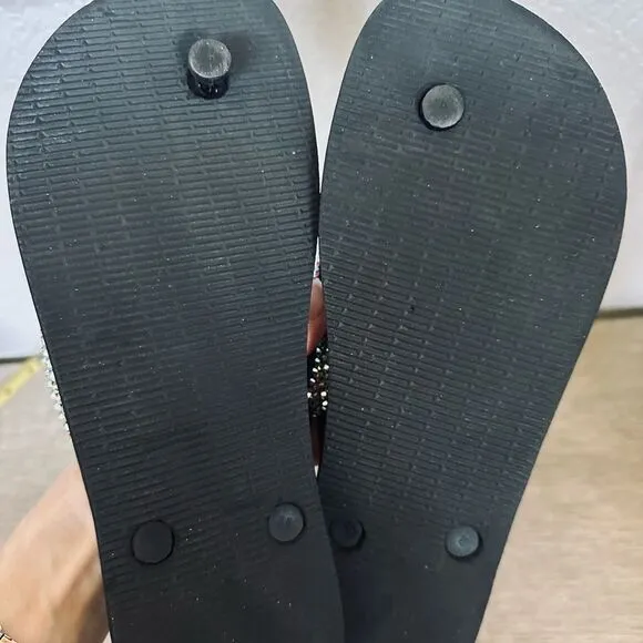 Havaianas Black Crystal Sparkly Thong Flip Flops Sandals 41-42