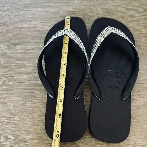 Havaianas Black Crystal Sparkly Thong Flip Flops Sandals 41-42
