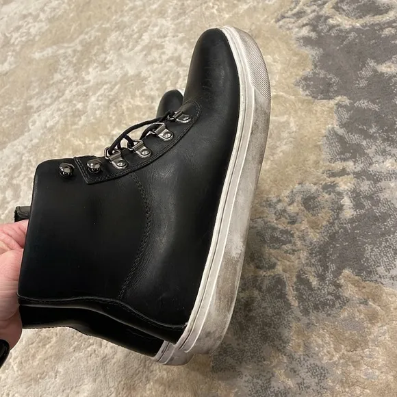 Helm The Charlie Ankle Men’s Lace Up Sneaker Boots In Black Leather Size 7M