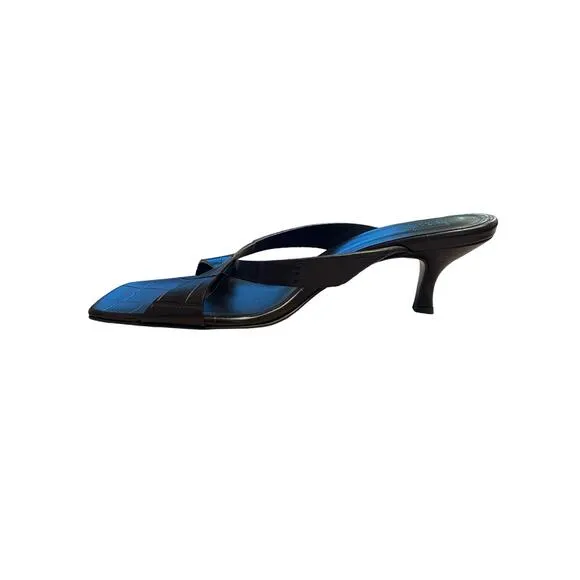 Helsa Band Kitten Heel Sandals Croc Leather Square Toe Party Formal Gala Sz 36.5